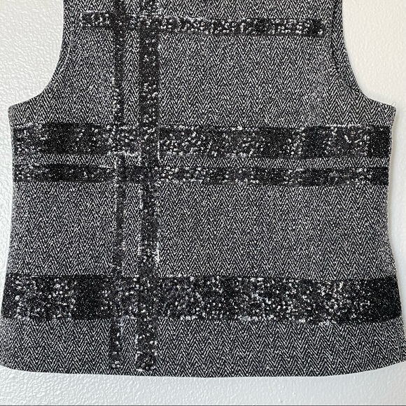 Banana Republic Sequin Herringbone Dark Gray Low Back Zipper Tank Size 12 - Picture 5 of 12